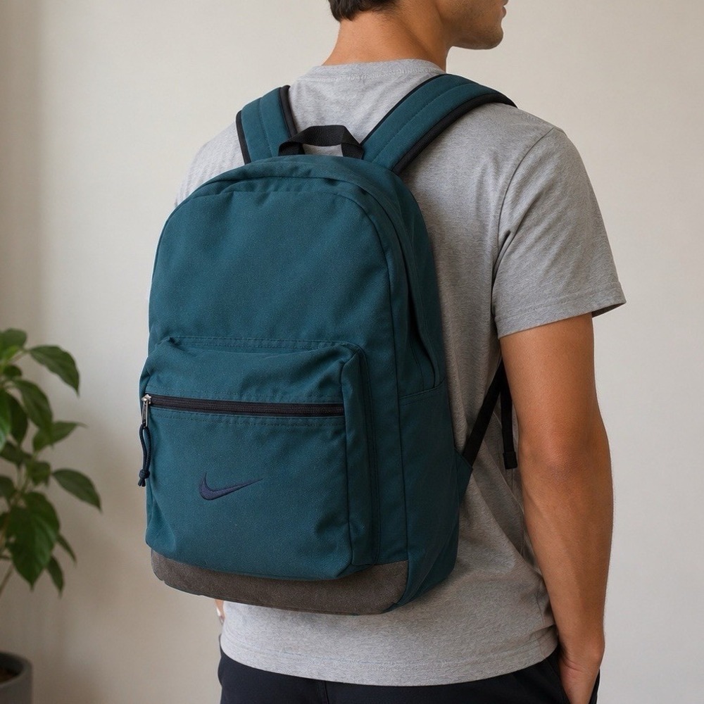 VTG 90s Y2K Nike Backpack‎ Forest Green Brown Suede Bottom Swoosh Embroidered